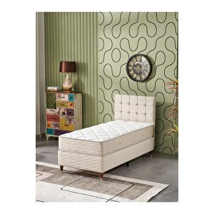 Bengü 90x190 Tek Kişilik (baza+başlık+yatak) 3 Lü Set (krem)