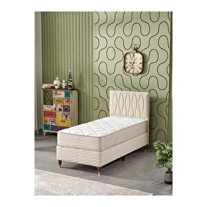 Almula 90x190 Tek Kişilik (baza+başlık+yatak) 3 Lü Set (krem)