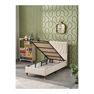 Almula 90x190 Tek Kişilik (baza+başlık+yatak) 3 Lü Set (krem)