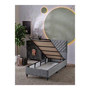 Simge 90x190 Tek Kişilik (baza+başlık) 2 Li Set (keten Gri)