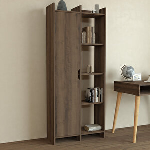 Offer Çok Raflı, Tek Kapaklı Kitaplık - 180 Cm, Ev-ofis, Kütüphane - Antik Ceviz Doğal