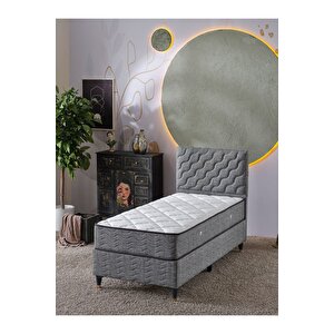 Simge 90x190 Tek Kişilik (baza+başlık+yatak) 3 Lü Set(keten Gri)