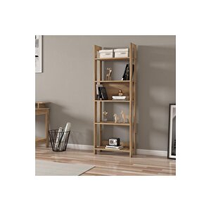 Country Çok Raflı Kitaplık, Dekoratif Kitaplık, 5 Raflı Ev-ofis Kitaplık Kütüphane Kilim Doğal
