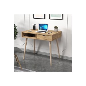 Offer Çalışma Masası, Bilgisayar Masası, Çekmeceli Naturel, Ahşap Ayak, Ev-ofis Doğal