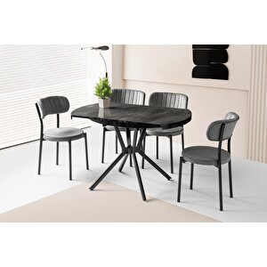 Bade Alfa Mdf Oval Highgloss Açılır Mutfak Masa Sandalye Takımı 73x120 Siyah