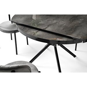Bade Alfa Mdf Oval Highgloss Açılır Mutfak Masa Sandalye Takımı 73x120 Siyah