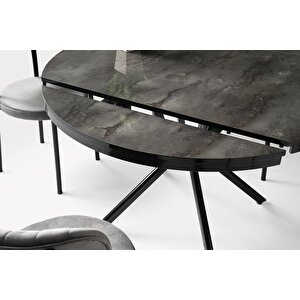 Bade Alfa Mdf Oval Highgloss Açılır Mutfak Masa Sandalye Takımı 73x120 Siyah