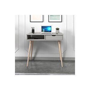 Offer Çalışma Masası, Bilgisayar Masası, Çekmeceli Gri, Ahşap Ayak, Ev-ofis Gri