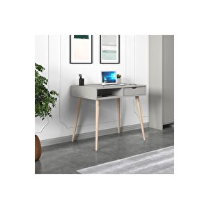 Offer Çalışma Masası, Bilgisayar Masası, Çekmeceli Gri, Ahşap Ayak, Ev-ofis Gri