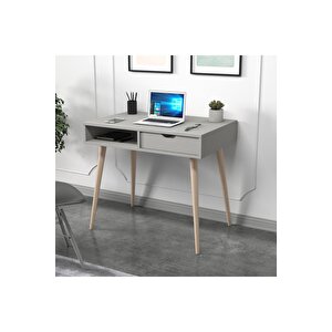 Offer Çalışma Masası, Bilgisayar Masası, Çekmeceli Gri, Ahşap Ayak, Ev-ofis Gri