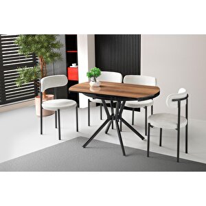 Bade Alfa Mdf Oval Highgloss Açılır Mutfak Masa Sandalye Takımı 73x120 Ceviz