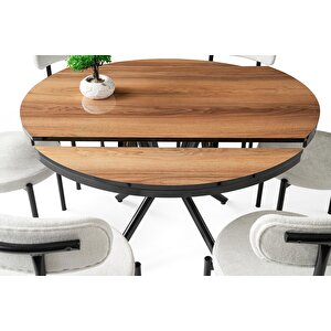 Bade Alfa Mdf Oval Highgloss Açılır Mutfak Masa Sandalye Takımı 73x120 Ceviz