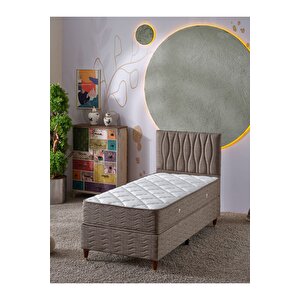 Almula 90x190 Tek Kişilik (baza+başlık+yatak) 3 Lü Set (keten Kahve)