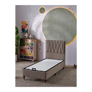 Almula 90x190 Tek Kişilik (baza+başlık+yatak) 3 Lü Set (keten Kahve)