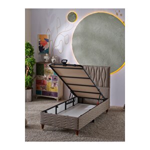 Almula 90x190 Tek Kişilik (baza+başlık+yatak) 3 Lü Set (keten Kahve)