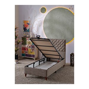 Simge 90x190 Tek Kişilik (baza+başlık+yatak) 3 Lü Set (keten Kahve)