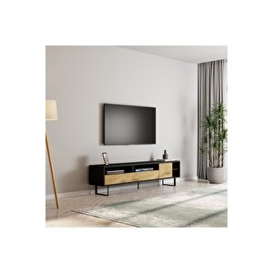 Luga Tv Ünitesi, Tv Sehpası - Metal Siyah Ayak - Siyah/kilim Siyah