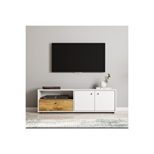 Pao Kapaklı Tv Sehpası, Tv Ünitesi Beyaz/kilim Beyaz