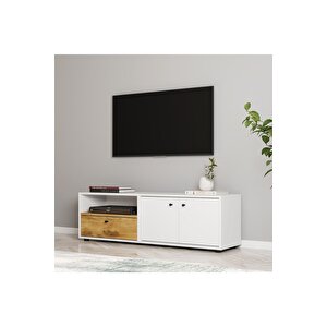 Pao Kapaklı Tv Sehpası, Tv Ünitesi Beyaz/kilim Beyaz