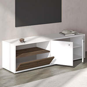 Pao Kapaklı Minimal TV Sehpası – 136 cm Beyaz/Antik Ceviz Beyaz