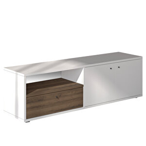 Pao Kapaklı Minimal TV Sehpası – 136 cm Beyaz/Antik Ceviz