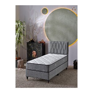 Almula 90x190 Tek Kişilik (baza+başlık+yatak) 3 Lü Set (keten Gri)