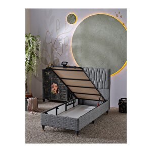 Almula 90x190 Tek Kişilik (baza+başlık+yatak) 3 Lü Set (keten Gri)