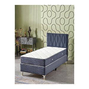 Almula 90x190 Tek Kişilik (baza+başlık+yatak) 3 Lü Set (i̇ndigo)
