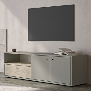 Pao Kapaklı Minimal TV Sehpası – 136 cm Gri/traverten