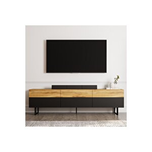 Sign Kapaklı Tv Ünitesi, Tv Sehpası - Metal Ayak - Siyah/kilim