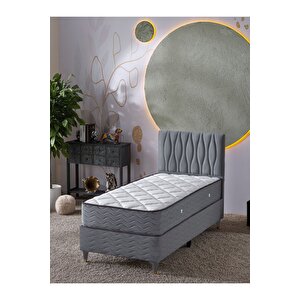 Almula 90x190 Tek Kişilik (baza+başlık+yatak) 3 Lü Set (gri)