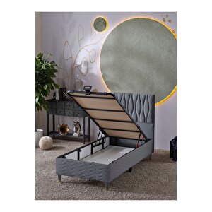 Almula 90x190 Tek Kişilik (baza+başlık+yatak) 3 Lü Set (gri)