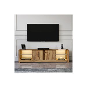 Aydos Işıklı, Cam Raflı Tv Ünitesi Kilim, Kapaklı Tv Sehpası, Ev-ofis Doğal