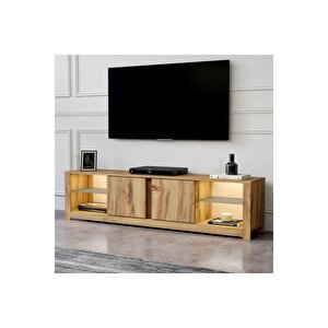 Aydos Işıklı, Cam Raflı Tv Ünitesi Kilim, Kapaklı Tv Sehpası, Ev-ofis Doğal