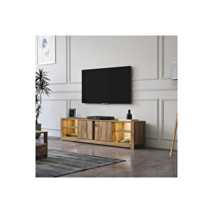 Aydos Işıklı, Cam Raflı Tv Ünitesi Kilim, Kapaklı Tv Sehpası, Ev-ofis Doğal