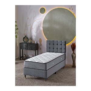 Bengü 90x190 Tek Kişilik (baza+başlık+yatak) 3 Lü Set (gri)