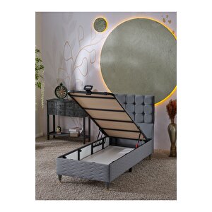 Bengü 90x190 Tek Kişilik (baza+başlık+yatak) 3 Lü Set (gri)