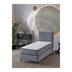 Simge 90x190 Tek Kişilik (baza+başlık+yatak) 3 Lü Set (gri)
