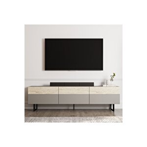 Sign Kapaklı Tv Ünitesi, Tv Sehpası - Metal Ayak - Gri/traverten Gri