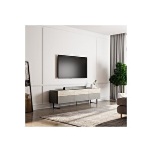 Sign Kapaklı Tv Ünitesi, Tv Sehpası - Metal Ayak - Gri/traverten Gri