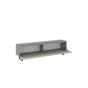 Sign Kapaklı Tv Ünitesi, Tv Sehpası - Metal Ayak - Gri/traverten