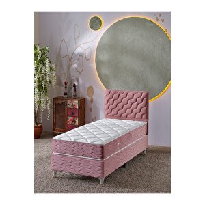 Simge 90x190 Tek Kişilik (baza+başlık+yatak) 3 Lü Set (pembe)
