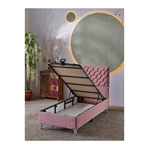 Simge 90x190 Tek Kişilik (baza+başlık+yatak) 3 Lü Set (pembe)