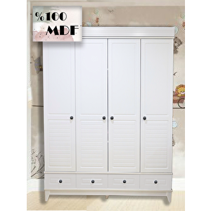 %100 Mdf Stella Beyaz 4 Kapılı Bebek & Çocuk Gardırop