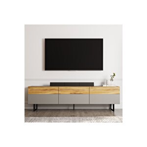 Sign Kapaklı Tv Ünitesi, Tv Sehpası - Metal Ayak - Gri/kilim Gri