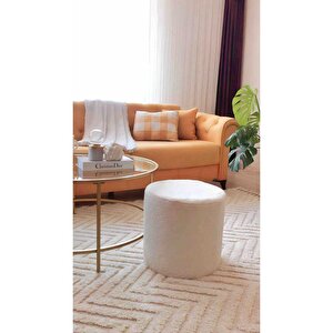 Handmade Kırık Beyaz Welsoft Kumaş Silindir Dekoratif Pufidik Puf Bench