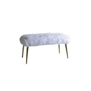 Ahşap Ayaklı Handmade Geniş Oturum Alanlı Krem Peluş Kumaş Pofidik Puf Bench ,ayak Ucu Uzatmalık