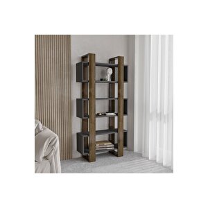 Milano Kitaplık, İstanbul Ceviz/antrasit, Raflı Kitaplık, Kütüphane, Çalışma Odası, Ev-ofis