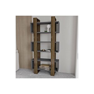 Milano Kitaplık, İstanbul Ceviz/antrasit, Raflı Kitaplık, Kütüphane, Çalışma Odası, Ev-ofis