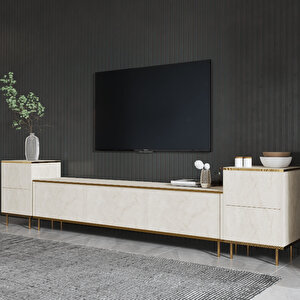 İmaj Tv Ünitesi Ve Komodin Set Traverten/gold, Oturma Odası Set, Tv Sehpası